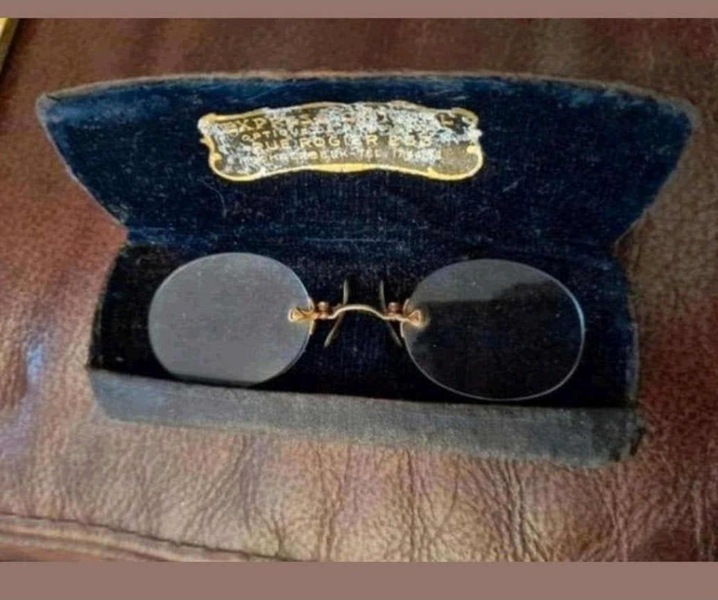 Antieke pince-nez bril met etui 1920, Antiek en Kunst, Ophalen of Verzenden