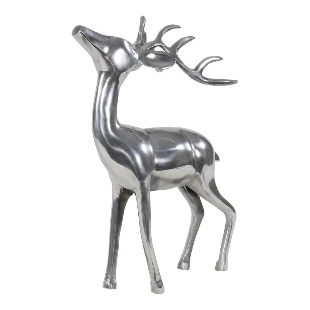 Beeld staand hert aluminium kleur zilver 41 cm hoog, Ophalen of Verzenden, Nieuw, Dier