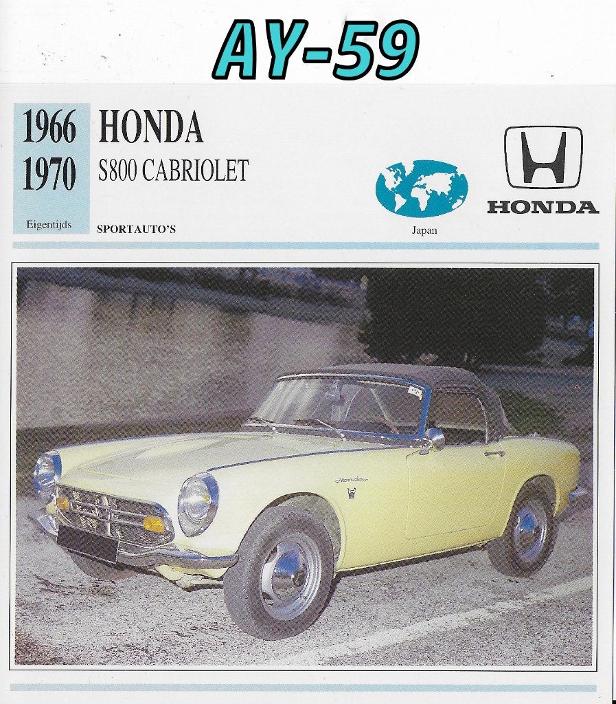 Ay59 autokaart honda s800 cabriolet ( 1966 - 1970 )  afm, Ophalen of Verzenden, Zo goed als nieuw, Auto's