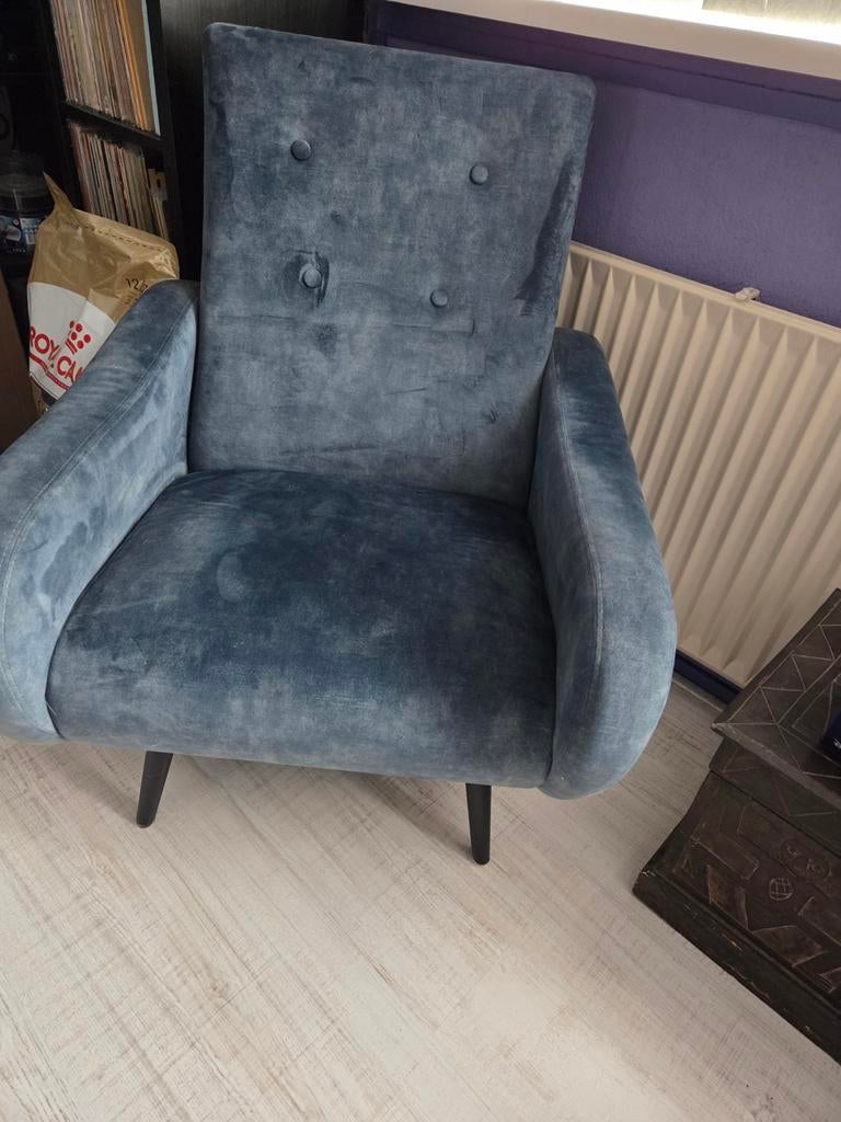 Comfortabele blauwe fauteuil - Zo goed als nieuw, Ophalen, Modern, Comfortabel, 75 tot 100 cm, Zo goed als nieuw
