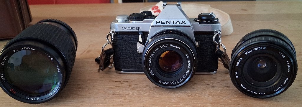 Pentax ME Super fotocamera met balgapparaat voor macrofoto's, Audio, Tv en Foto, Ophalen, Gebruikt, Spiegelreflex, Pentax