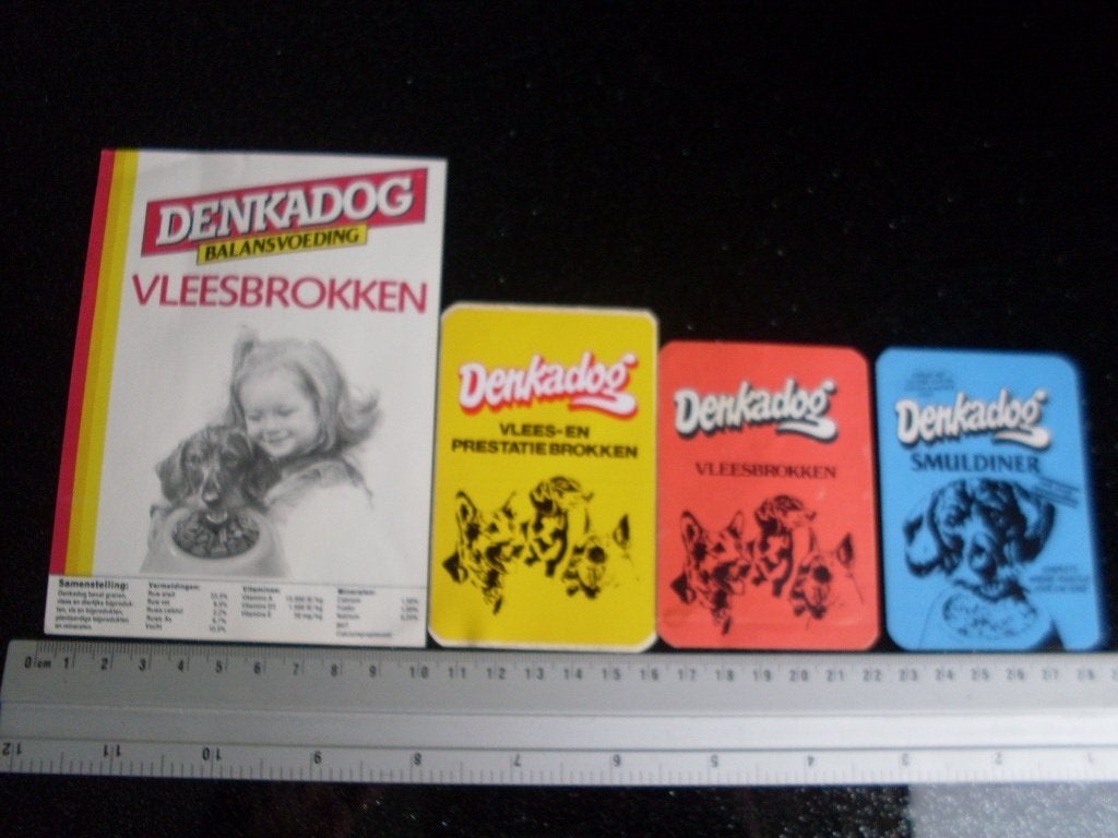 4x sticker Denkadog vleesbrokken prestatiebrokken logo, Verzenden, Zo goed als nieuw, Merk