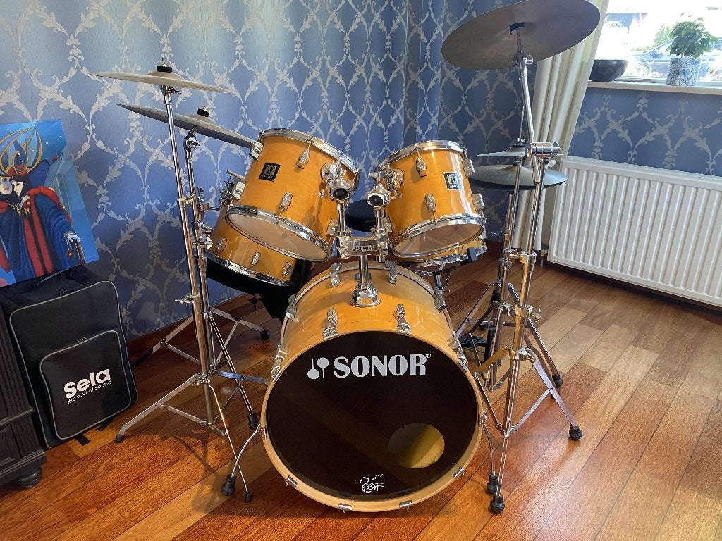 Sonor Force 3001 met Zildjian A Custom bekkens en hoezen, Ophalen, Zo goed als nieuw, Sonor