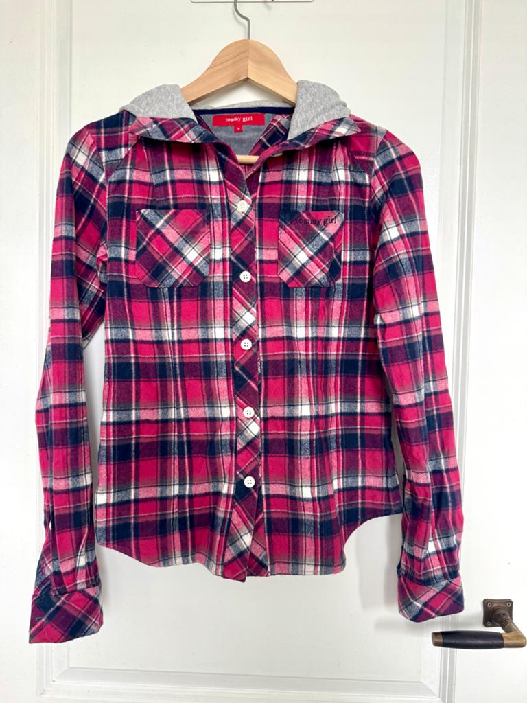 Tommy Girl geruit overhemd met capuchon - Maat S, Ophalen of Verzenden, Zo goed als nieuw, Maat 36 (S), Roze