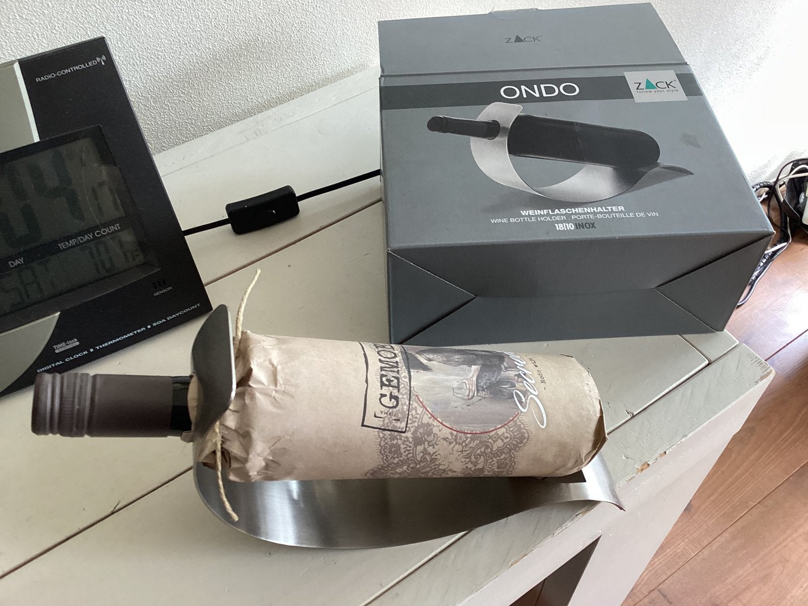 Wijnfles houder, nieuw in doos, merk Zack., Huis en Inrichting, Woonaccessoires | Wijnrekken, Ophalen, Nieuw, Minder dan 5 flessen