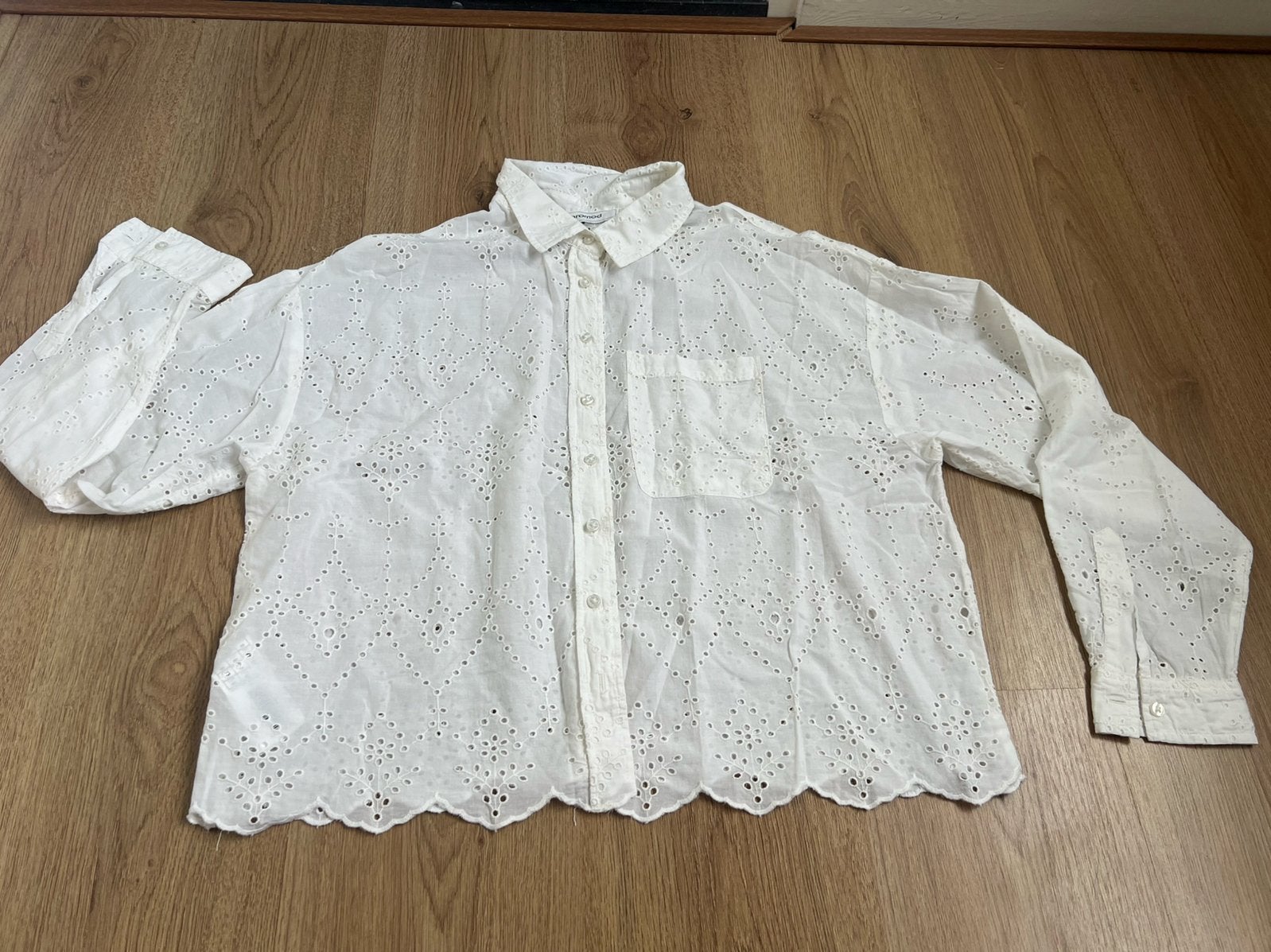 Promod wit kant kanten blouse 40 katoen, Maat 38/40 (M), Wit, Zo goed als nieuw, X