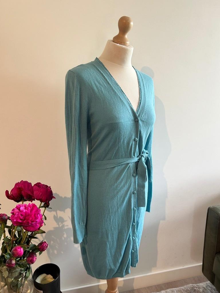 King Louie maat L turquoise lang vest 3304, Kleding | Dames, Blauw, Maat 42/44 (L), Ophalen of Verzenden, Zo goed als nieuw