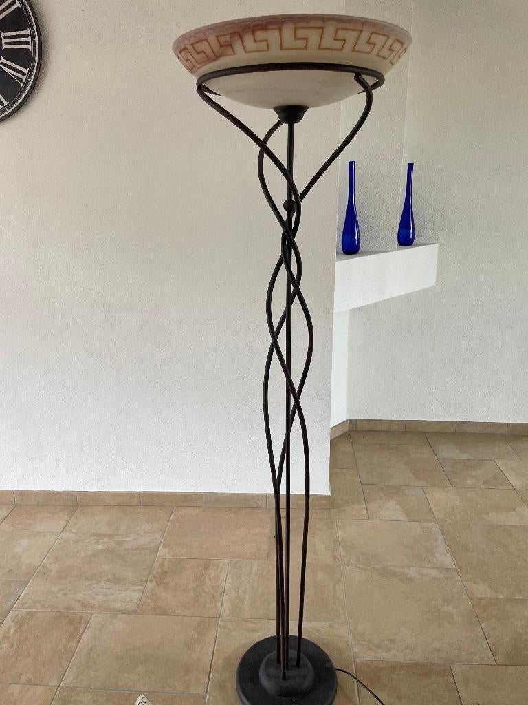 Staande lamp, vloerlamp, Huis en Inrichting, Lampen | Vloerlampen, Ophalen, Gedraaid, Zo goed als nieuw, Glas