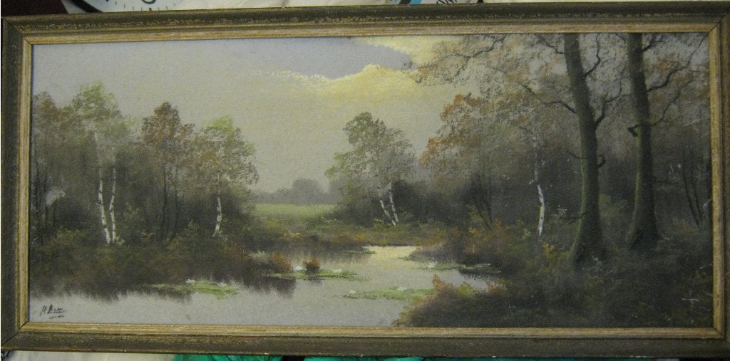 pastelkrijtschilderij  schilder (nog) onbekend, Antiek en Kunst, Kunst | Schilderijen | Klassiek, Ophalen, Gedateerd, Landschap