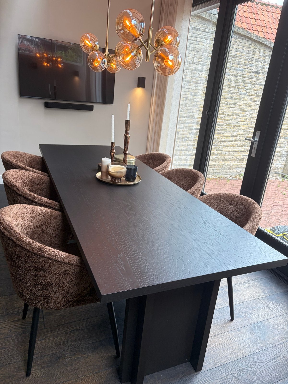 Eettafel (Puuur) met 6 stoelen (Richmond), Ophalen, 50 tot 100 cm, Zo goed als nieuw, Vijf personen of meer