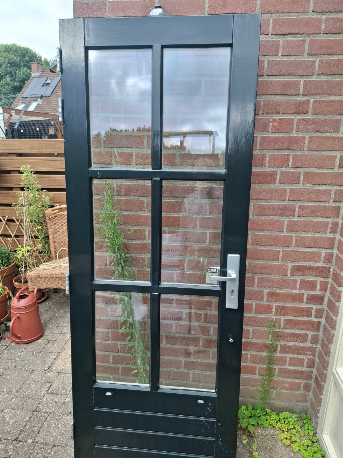 Hard houten buitendeur, Gebruikt, Ophalen of Verzenden, 200 tot 215 cm, Glas