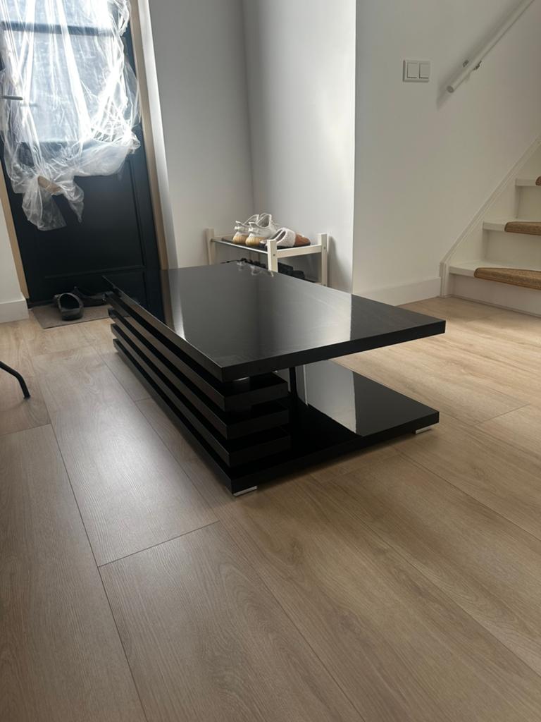 Moderne hoogglans zwarte design salontafel, 100 tot 150 cm, Zo goed als nieuw, Minder dan 50 cm, Rechthoekig