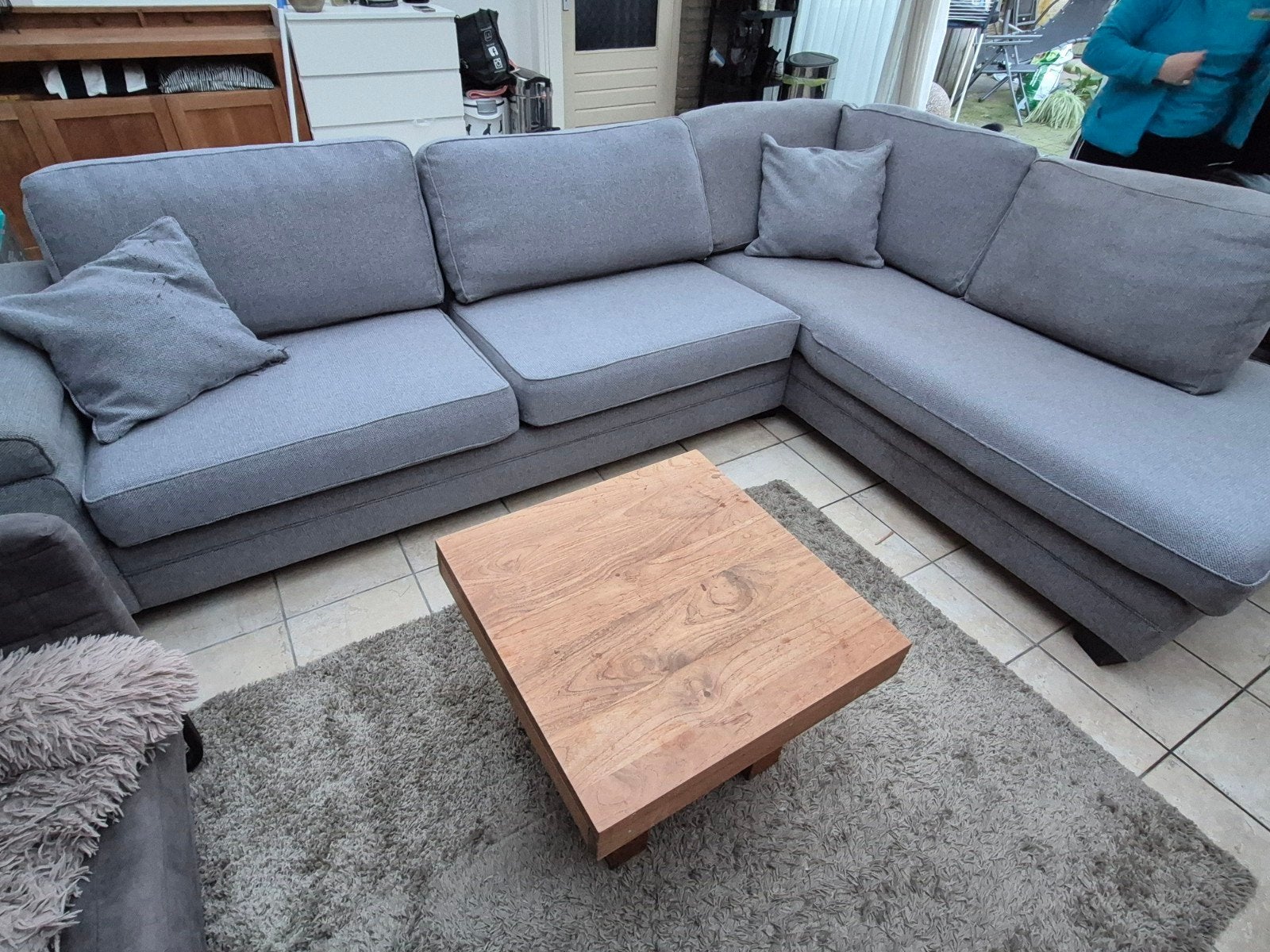 Grijze hoekbank met chaise longue, Ophalen, Gebruikt, Stof, Modern