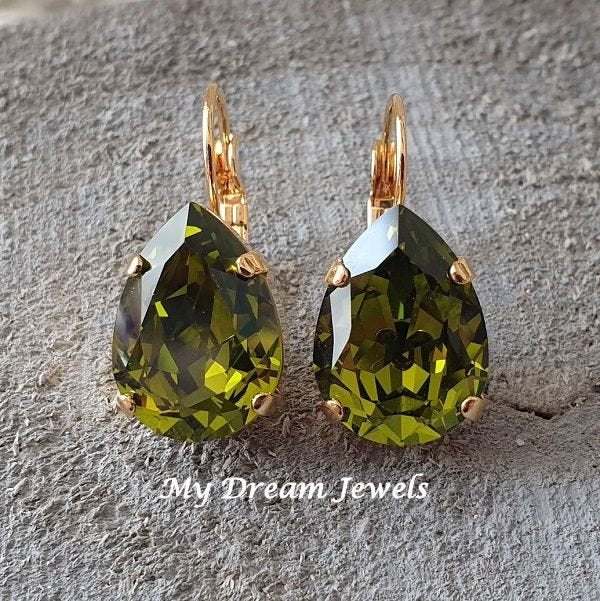 Oorbellen Sofia met Swarovski Druppel "Olivine ", Overige materialen, Hangers, Verzenden, Nieuw