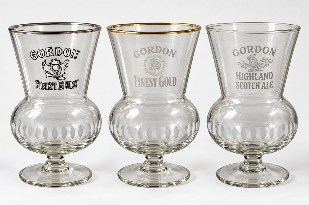 Gordon Finest Beers bierglazen–Scotch Ale/Finest Gold, Ophalen of Verzenden, Gebruikt, Glas of Glazen, Overige merken
