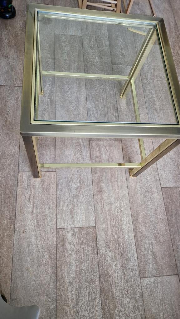 Gouden salontafel 58x53cm met glazen blad, Huis en Inrichting, Tafels | Salontafels, Ophalen, 50 tot 100 cm, 50 tot 75 cm, 50 tot 100 cm