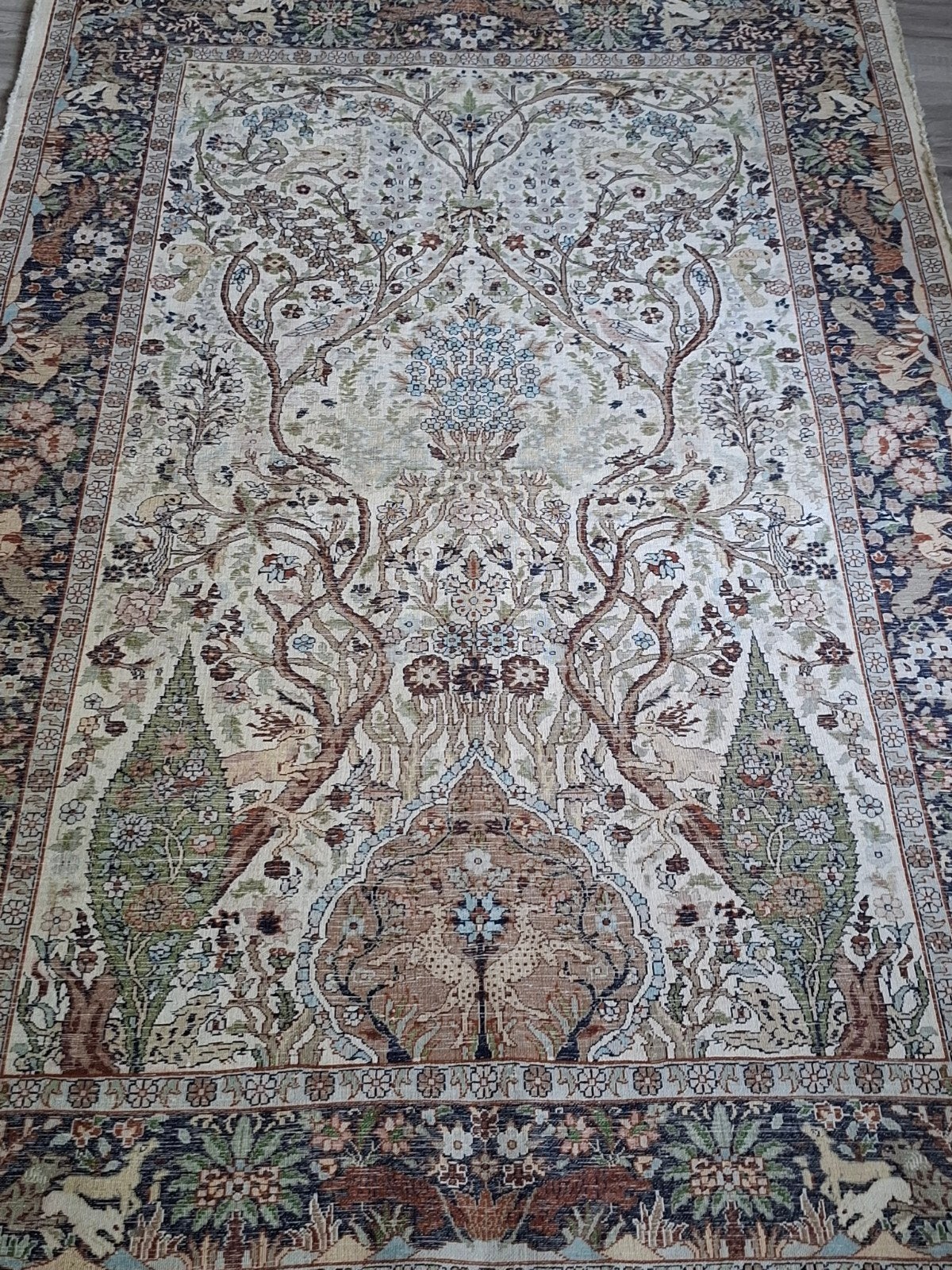 Antiek Perzische tapijt handgemaakt Ghum, Ophalen, Rechthoekig, 200 cm of meer