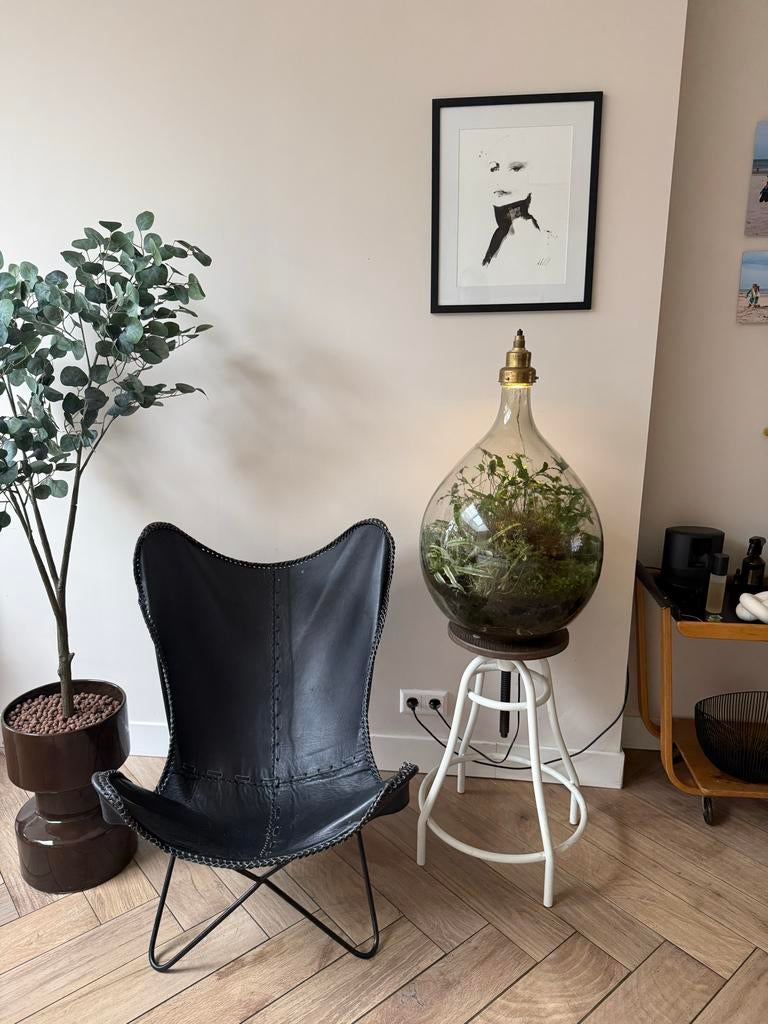 Riverdale vlinderstoel zwart leer, Huis en Inrichting, Stoelen, Gebruikt, Zwart, Leer, Ophalen of Verzenden