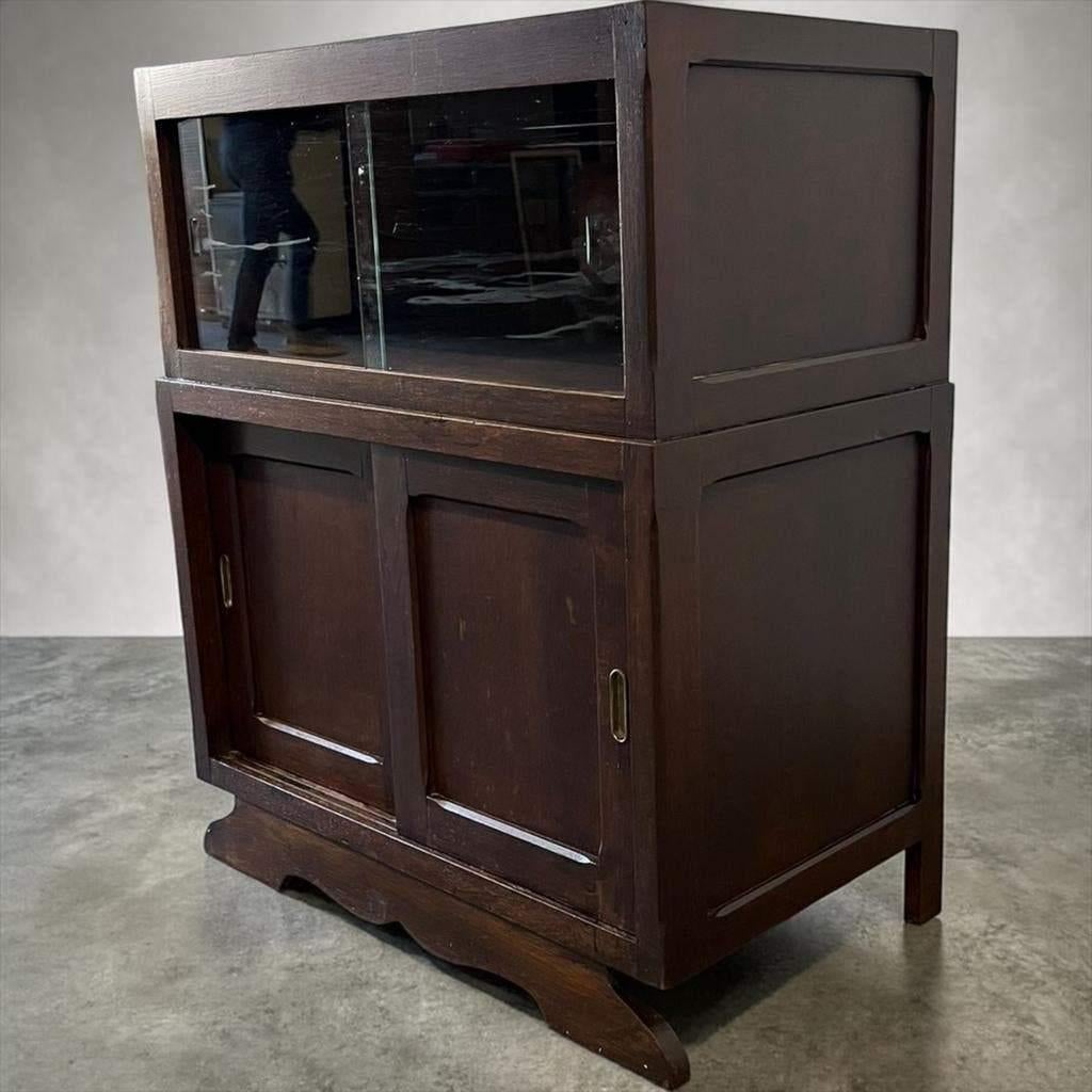 Vintage houten kast / vitrinekast met art deco accent, Ophalen, Gebruikt, 50 tot 70 cm, 105 cm of meer