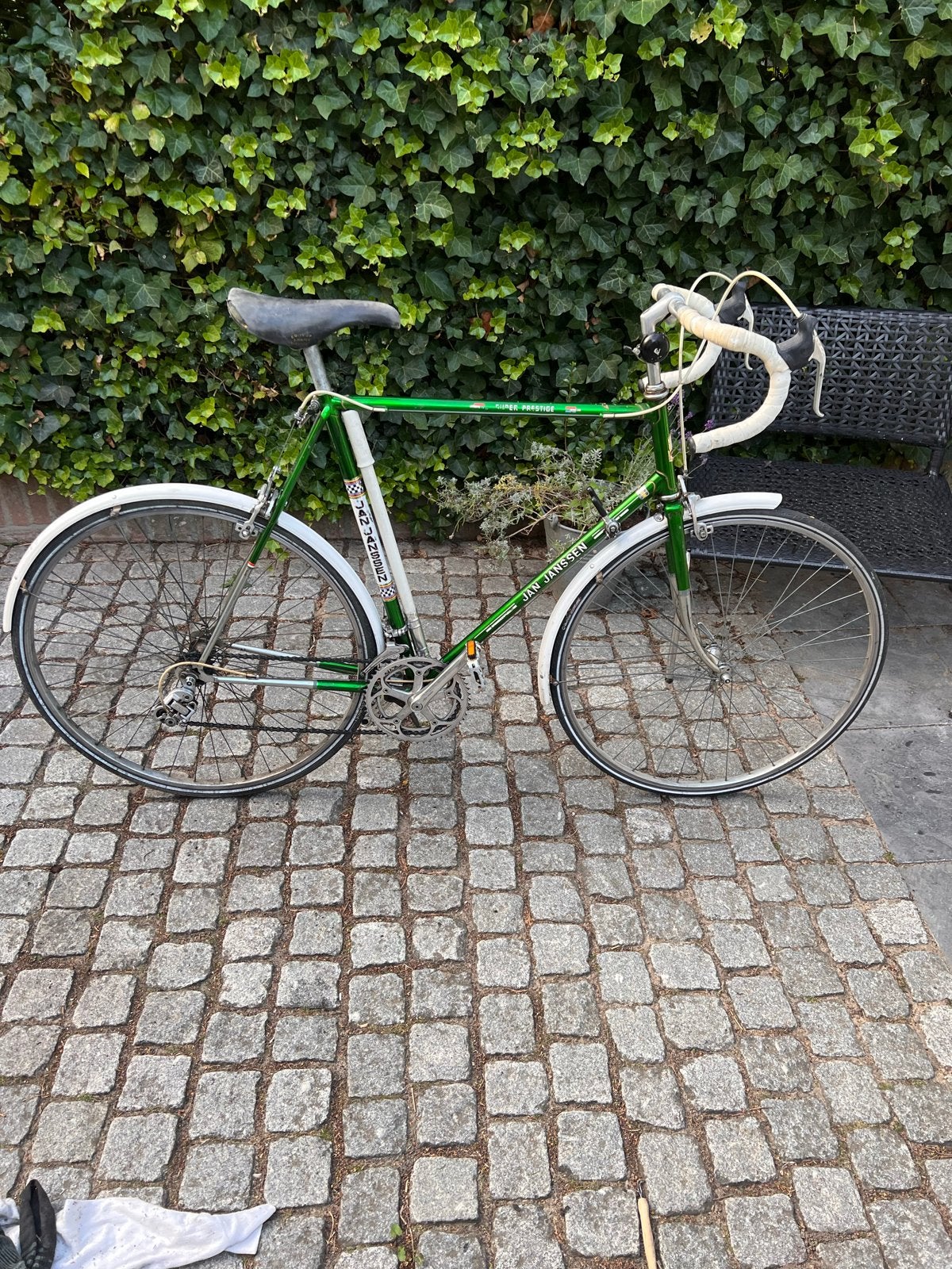 Vintage Jan Janssen racefiets - Groen/Wit, Gebruikt, Staal, 53 tot 57 cm, Ophalen