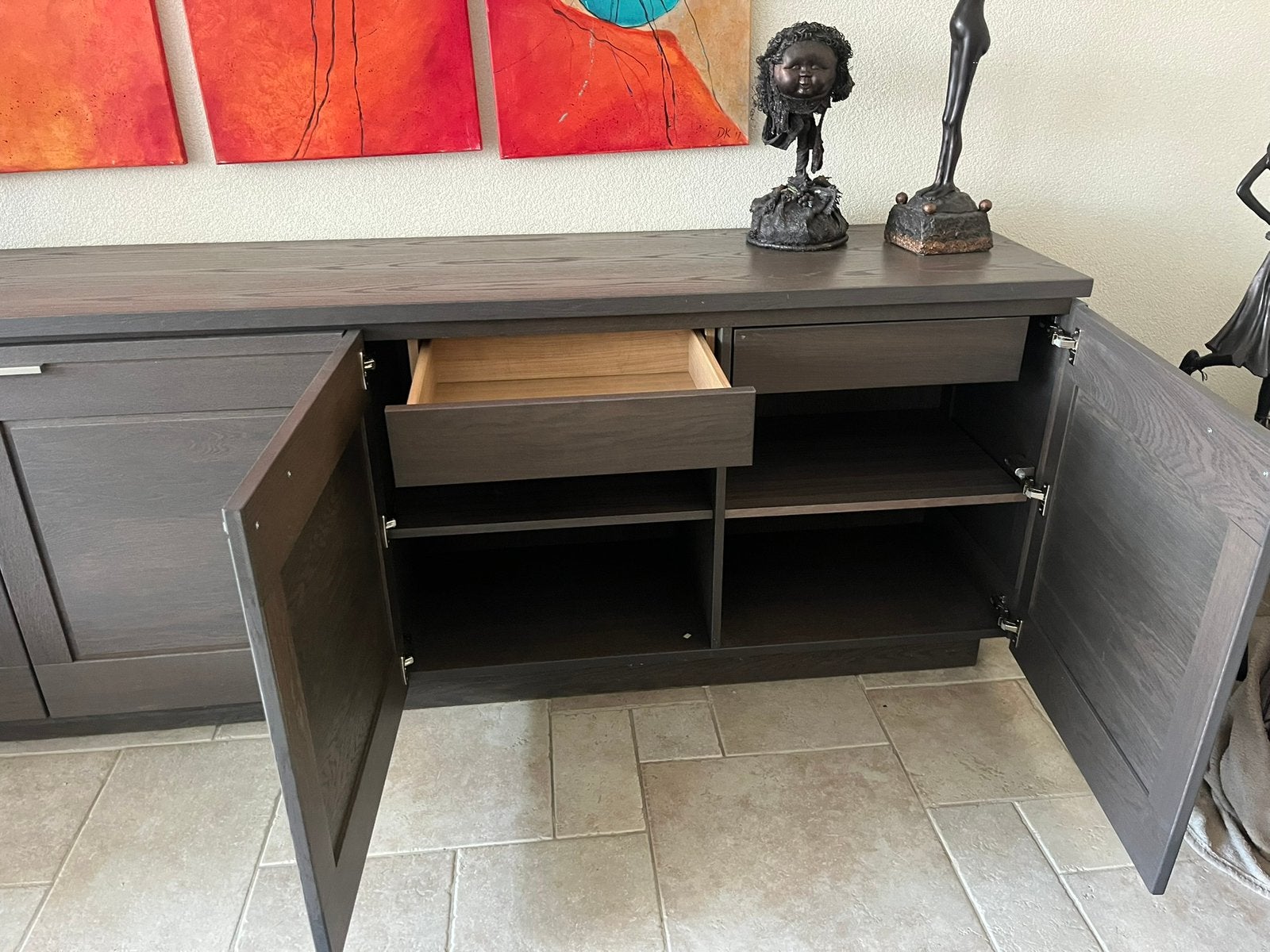 Massief eiken E70 kleur dressoir, Ophalen, 25 tot 50 cm, 200 cm of meer