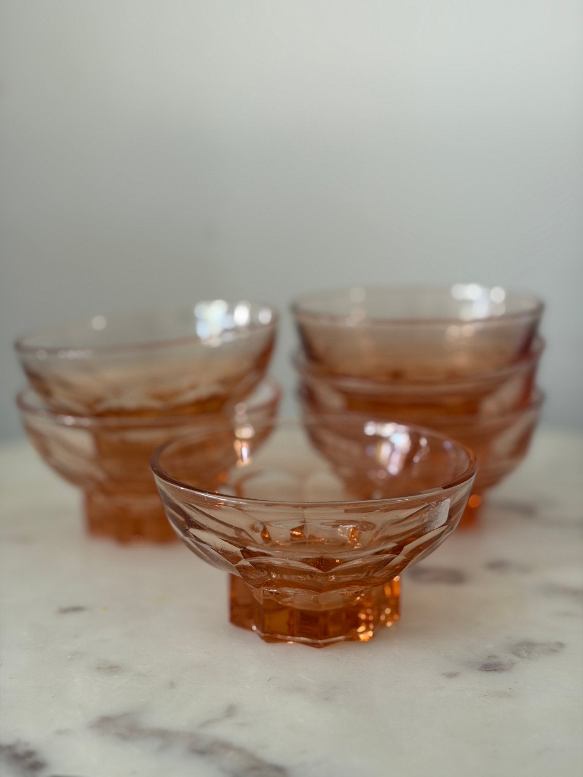6 vintage roze glazen dessertschaaltjes, Ophalen of Verzenden