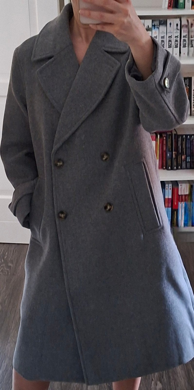 Oversize donkergrijze jas, H&M, Ophalen of Verzenden, Zo goed als nieuw, Maat 36 (S)