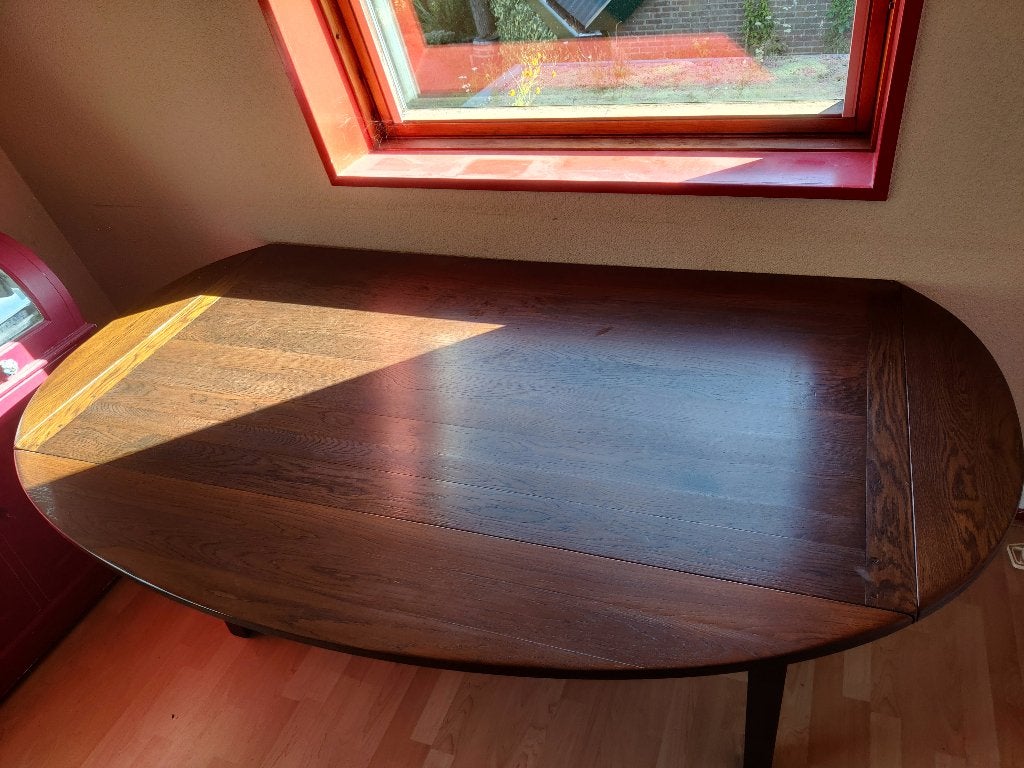 Eiken eettafel ovaal uitklapbaar, Huis en Inrichting, Ophalen, Gebruikt, Eikenhout, 50 tot 100 cm