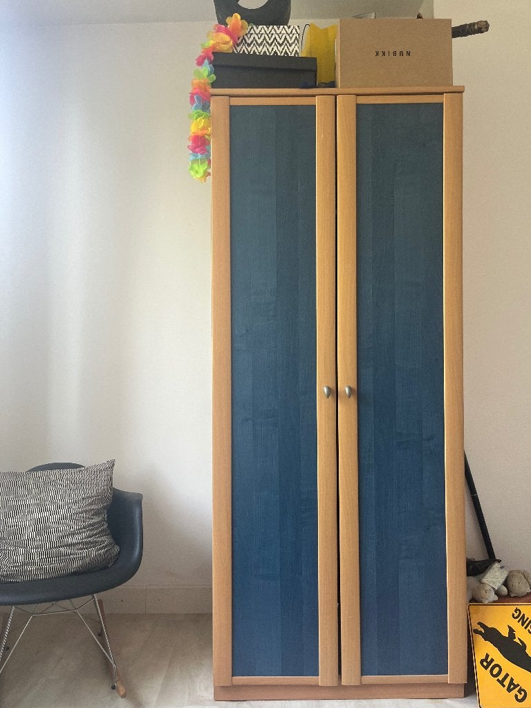 Kledingskast blauw 194x80cm, Ophalen, Gebruikt, Kast, 50 tot 70 cm