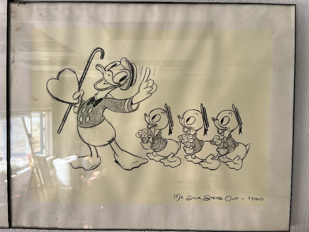 Set van 2 Disney Zeefdrukken 1940 - Ingelijst (50x40cm), Personages en Fantasiefiguren, Zeefdruk, Ophalen of Verzenden, Ingelijst