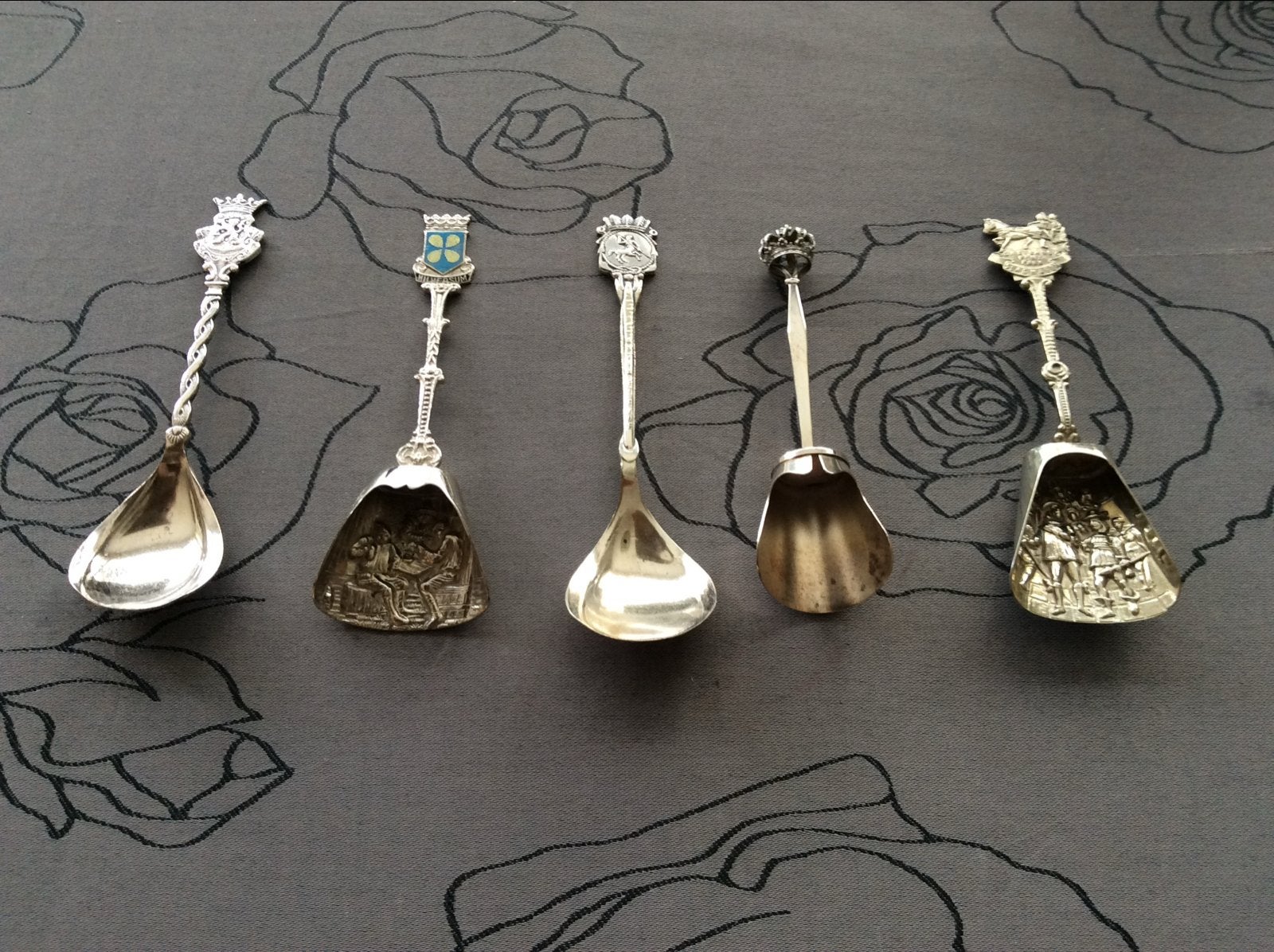 9 antieke verzilverde taart- en suikerscheppen., Antiek en Kunst, Ophalen of Verzenden