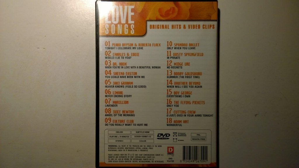 Love Songs (DVD), Alle leeftijden, Ophalen of Verzenden, Zo goed als nieuw, Muziekvideo's