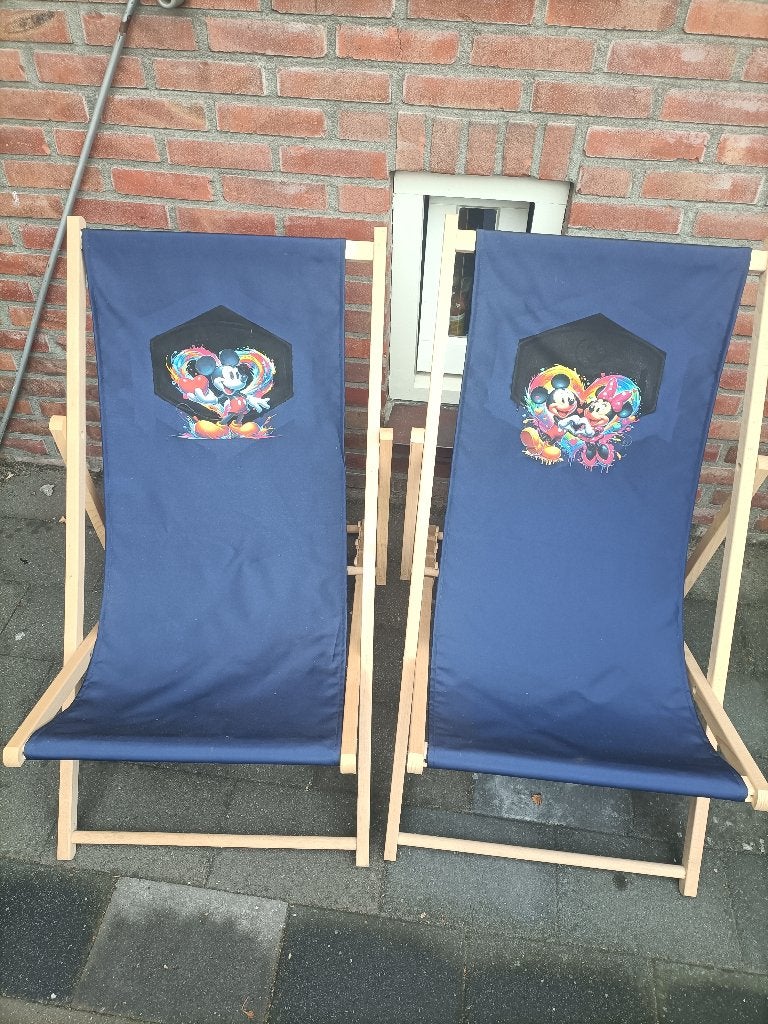 2 leuke stoelen met Minnie en Mickey Mouse transfer, Ophalen, Gebruikt, Campingstoel