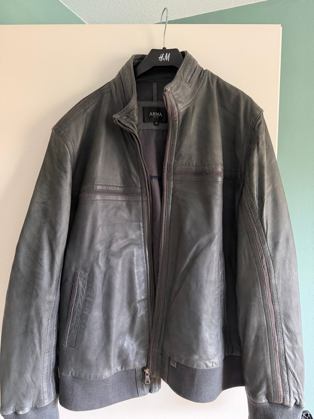 ARMA Leren Jas Heren - Grijs, Kleding | Heren, Ophalen, Gedragen, Maat 52/54 (L), Grijs