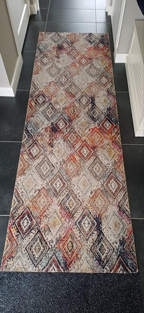 Mooie royale loper met geometrisch patroon 80x250, Crème, 200 cm of meer, Zo goed als nieuw, Modern