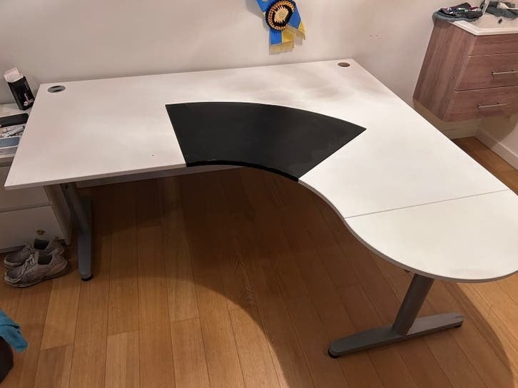 ikea galant in hoogte verstelbaar hoekbureau wit, Huis en Inrichting, Bureaus, Ophalen, 160 cm, Gebruikt, Spaanplaat of MDF