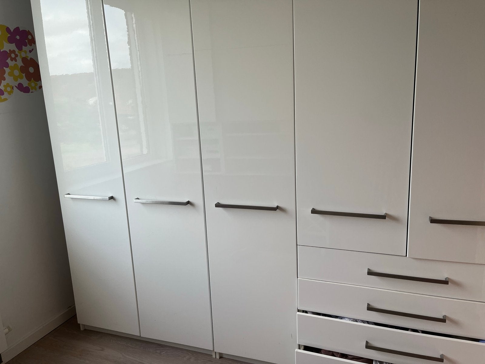 Ikea Pax Kledingkastwand - Glanzend Wit, Ophalen, Gebruikt, 200 cm of meer, Met lade(s)
