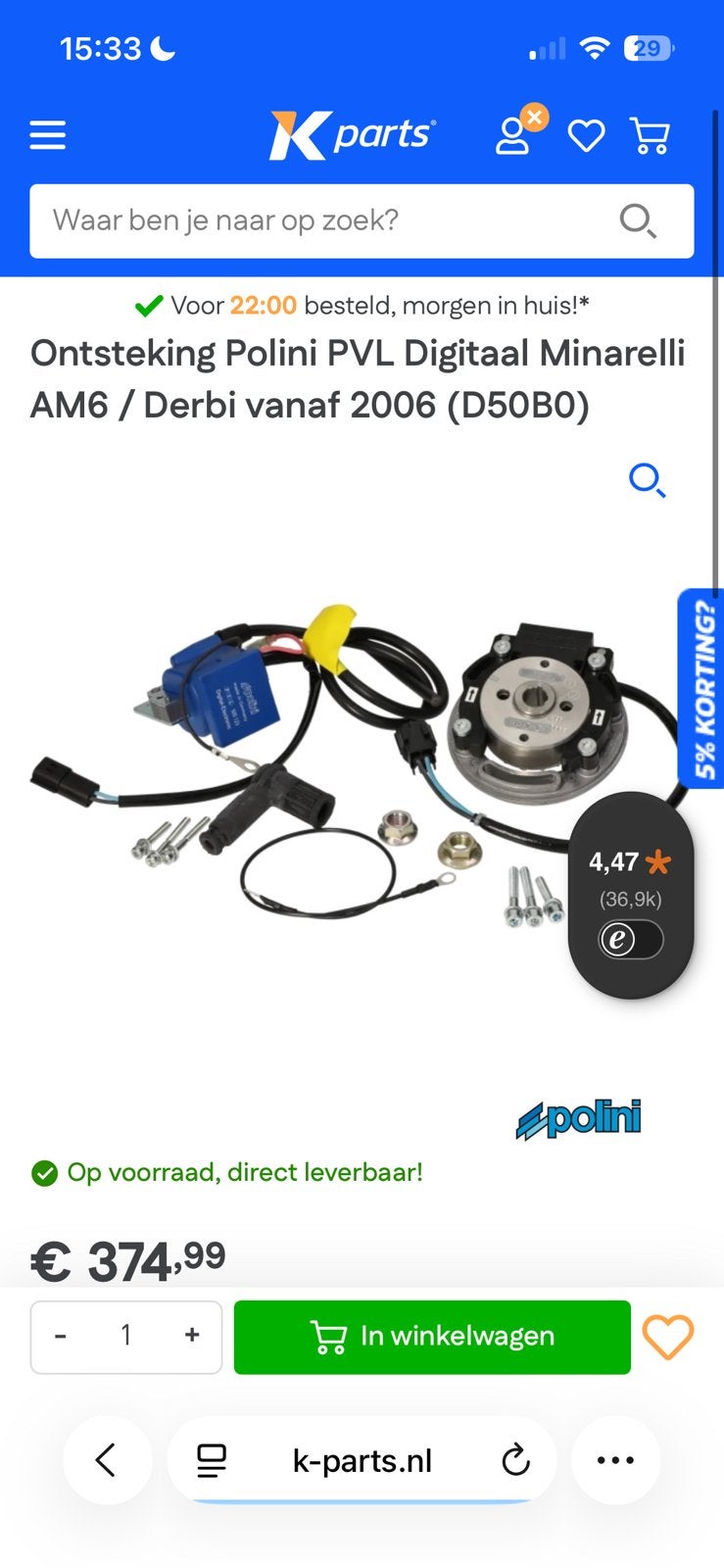Onsteking Polini PVL Derbi/AM6 nieuw, Ophalen of Verzenden, Zo goed als nieuw, Blok