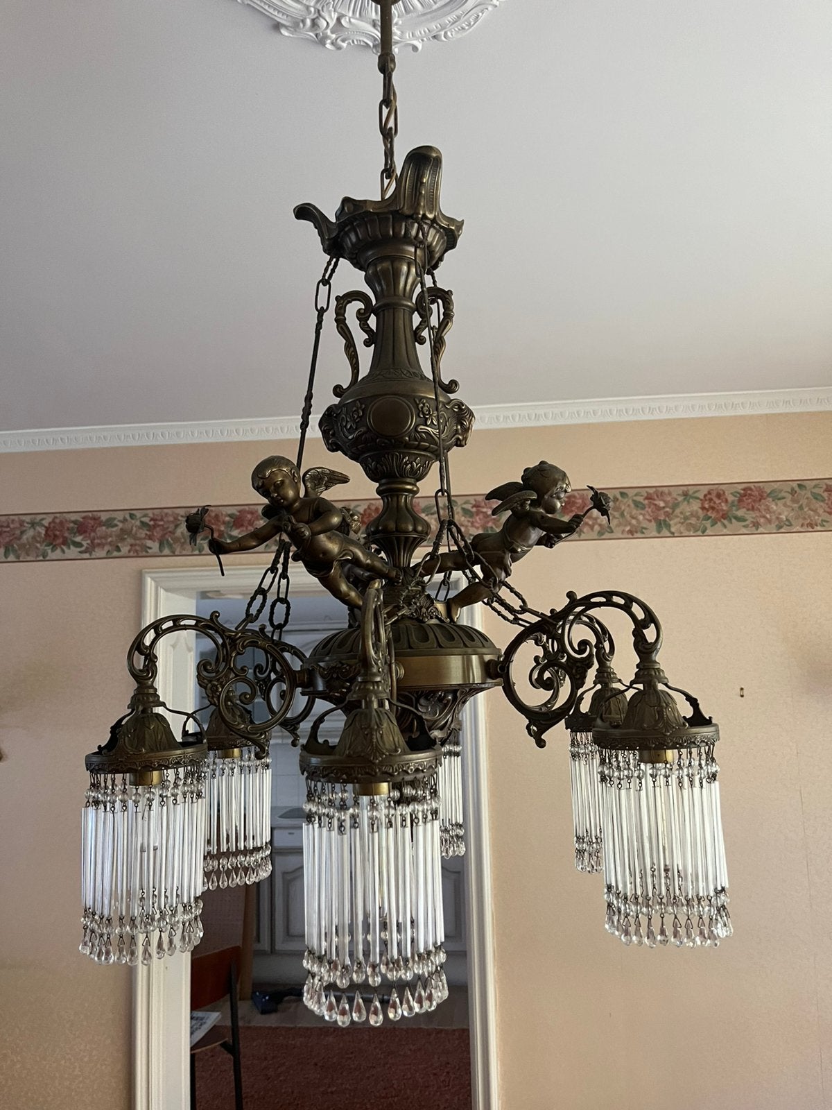 Hanglamp brons kroonluchter, Ophalen, Zo goed als nieuw