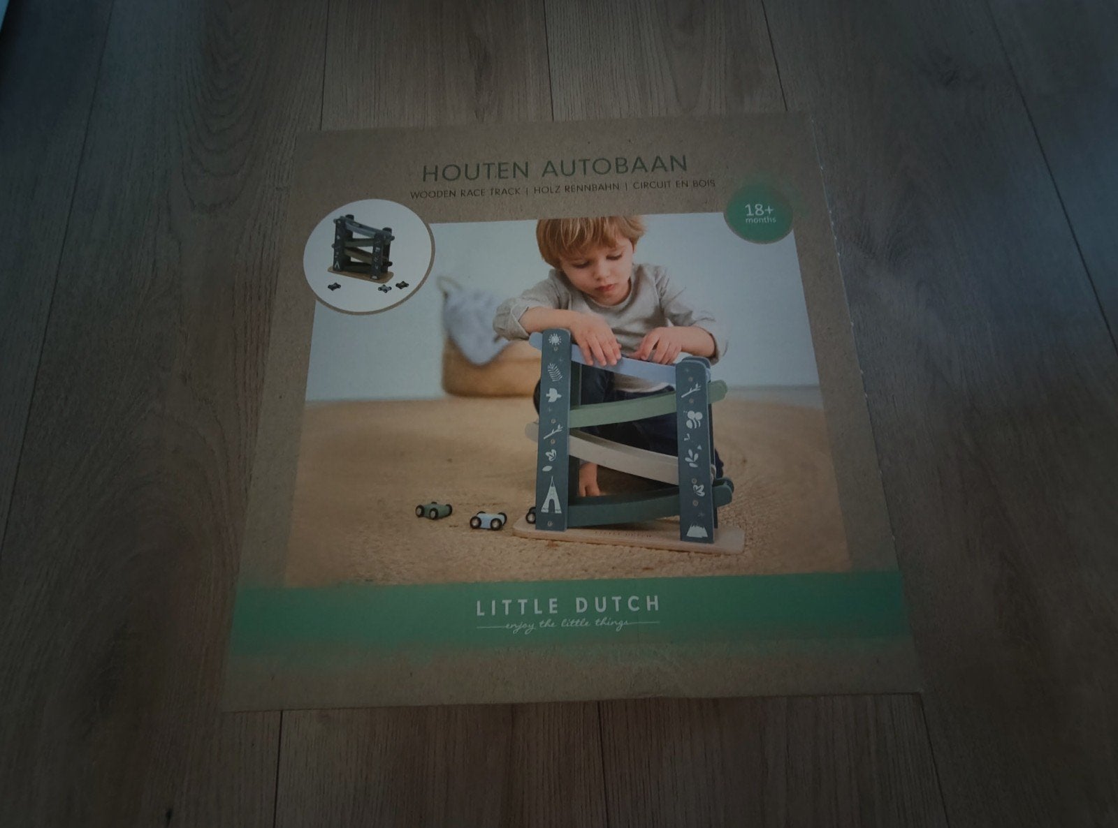 Little Dutch Houten Autobaan met 4 Auto's, Ophalen, Zo goed als nieuw