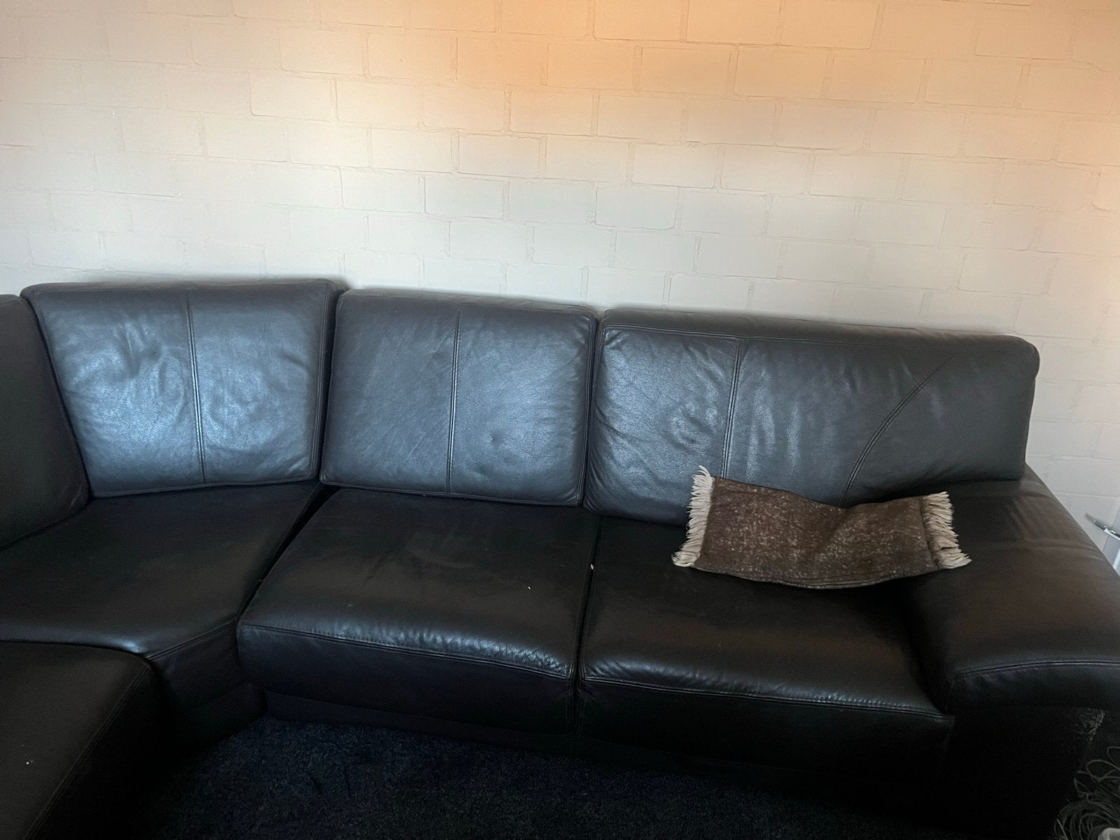 Mooie bruine lederen hoekbank - comfortabel en stijlvol, Ophalen, 250 tot 300 cm, Gebruikt, Hoekbank