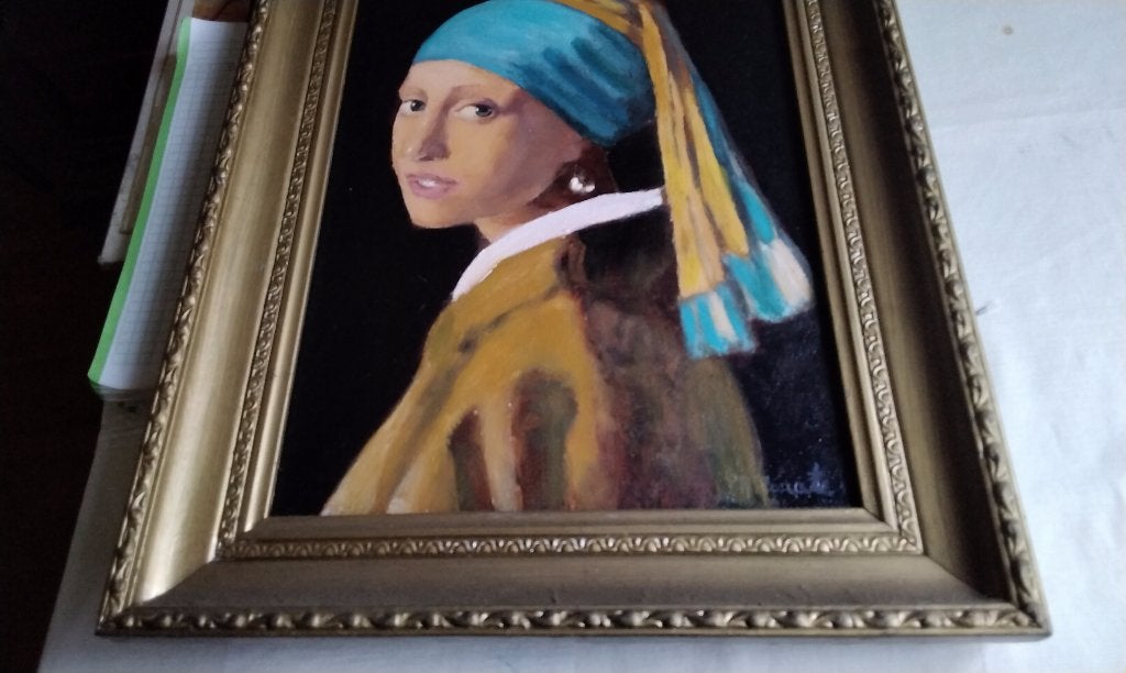Origineel Olieverf Schilderij Het meisje met de parel, Antiek en Kunst, Ophalen, Overige onderwerpen