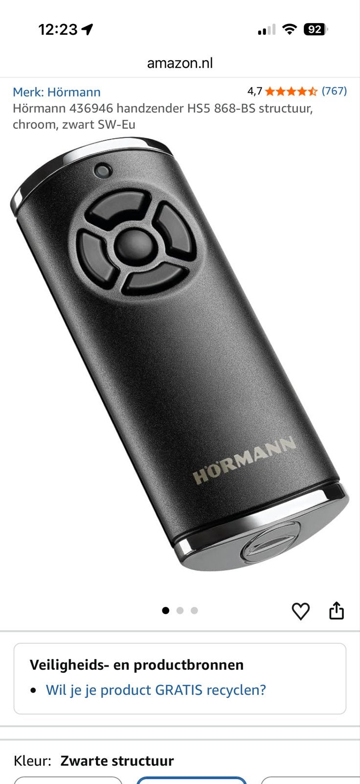 Hörmann HS5 868-BS Handzender - Zwart/Chroom, Ophalen, Overige typen, Nieuw, Overige soorten