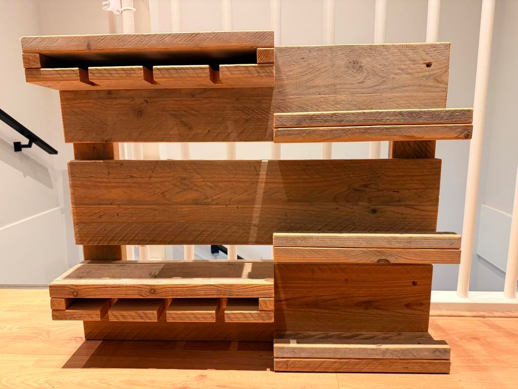 Steigerhouten wijnrek, Huis en Inrichting, Woonaccessoires | Wijnrekken, Ophalen, Zo goed als nieuw, Hout, Minder dan 50 cm