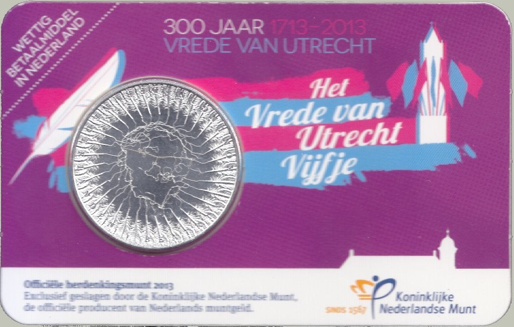 Coincard 5 Euro 2013 Vrede van Utrecht, Postzegels en Munten, Munten | Nederland, Ophalen of Verzenden, Koningin Beatrix, Euro's