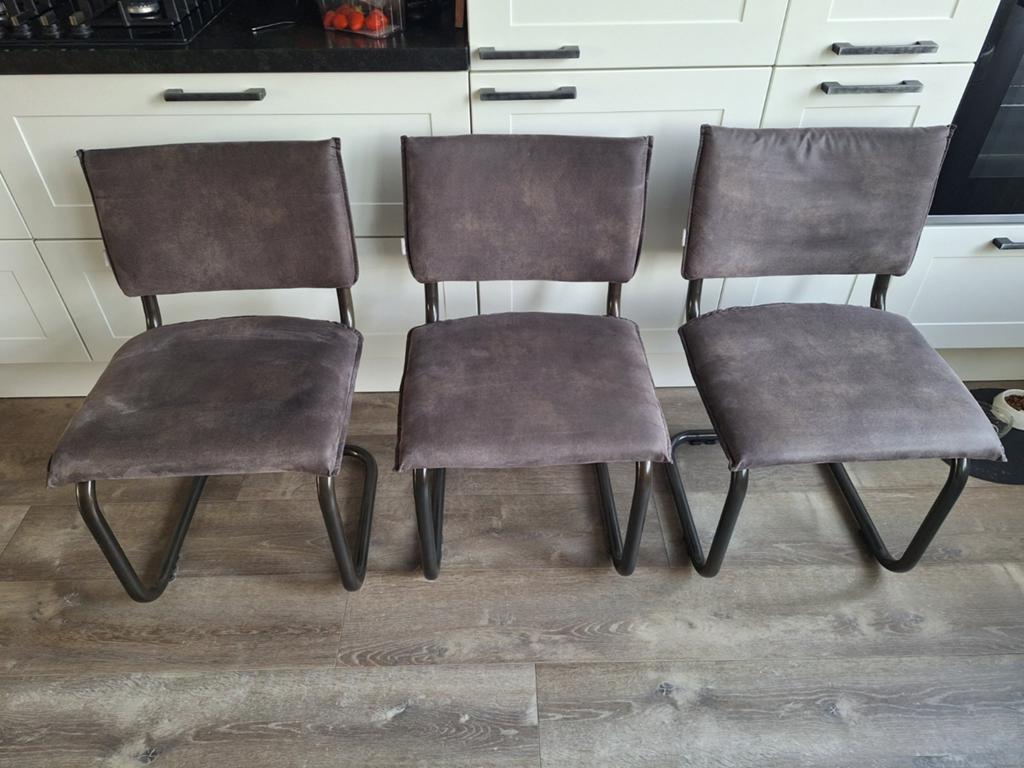 Set van 3 stoelen van DTP Design, Huis en Inrichting, Stoelen, Ophalen, Zo goed als nieuw, Stof, Grijs