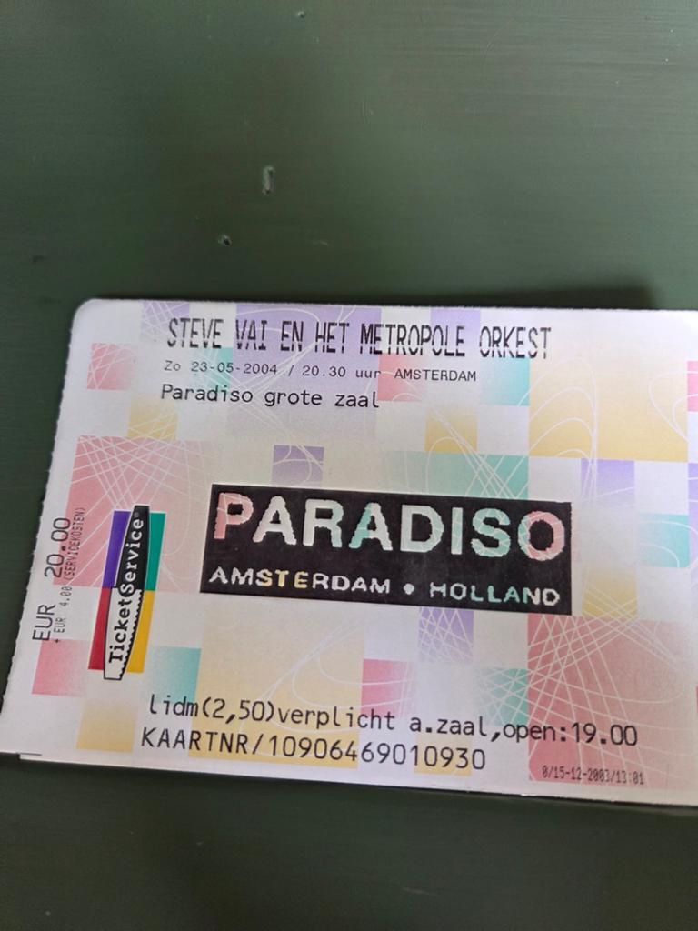 Concertkaart Steve Vai & Metropole Orkest Paradiso 2004, Ophalen of Verzenden, Zo goed als nieuw, Overige typen