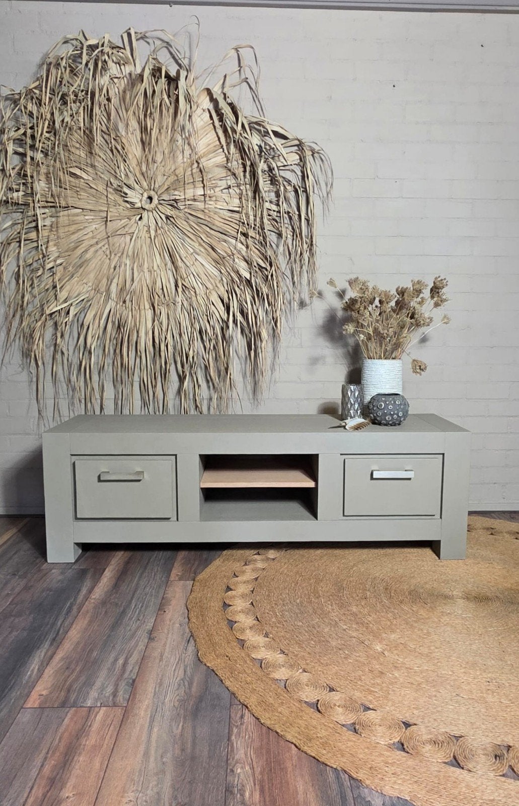 MODERN TV MEUBEL MASSIEF EIKEN, Huis en Inrichting, Kasten | Televisiemeubels, Ophalen, 25 tot 50 cm, Eikenhout, Minder dan 100 cm