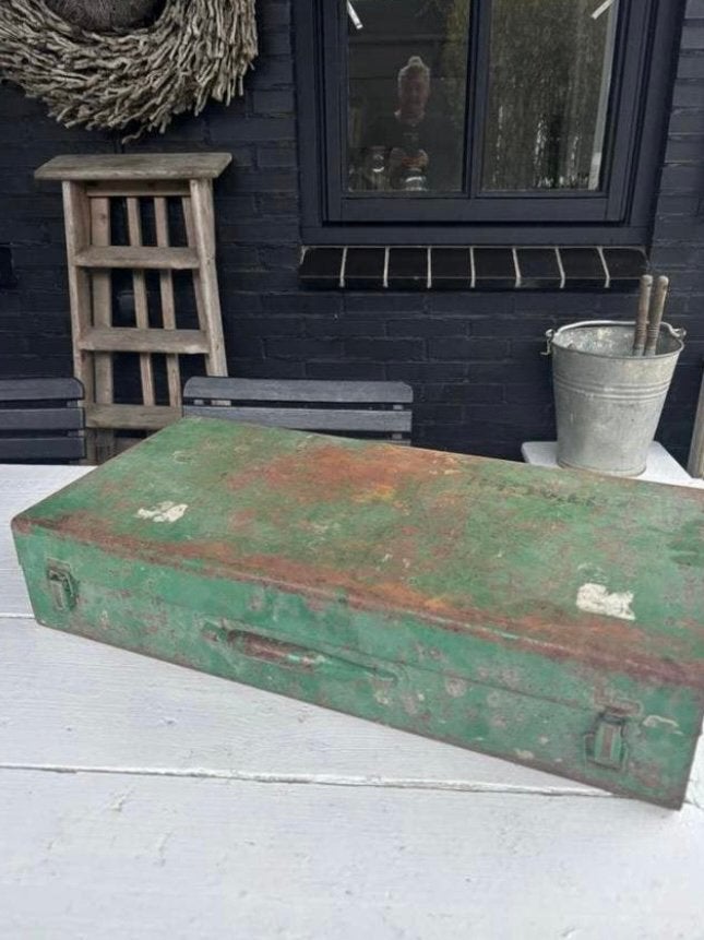 Mooie patina groene ijzeren koffer, Ophalen of Verzenden