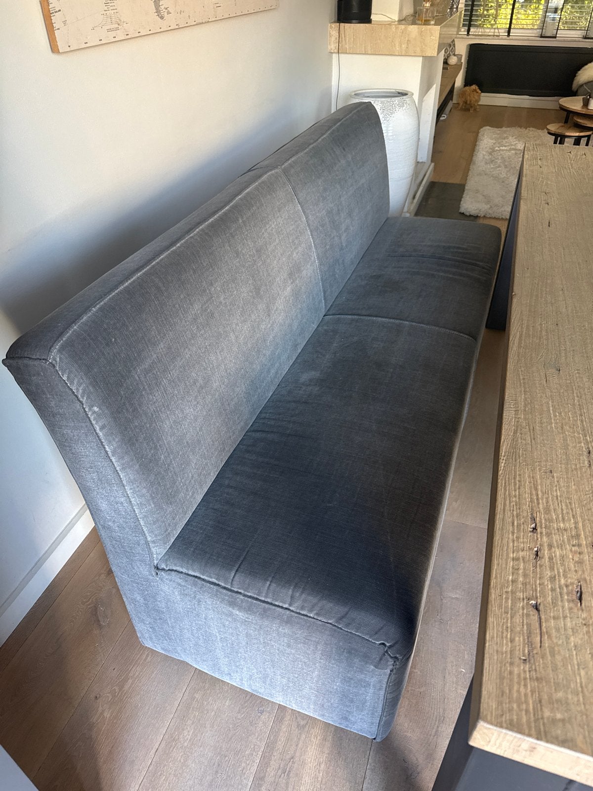 Eetkamerbank 180x60 cm - Het Kabinet, Ophalen, Gebruikt, Grijs, Stof